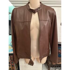 VINTAGE NEVER WORN 90's Y2K GAP BROWN LEATHER MOTO RACER JACKET S